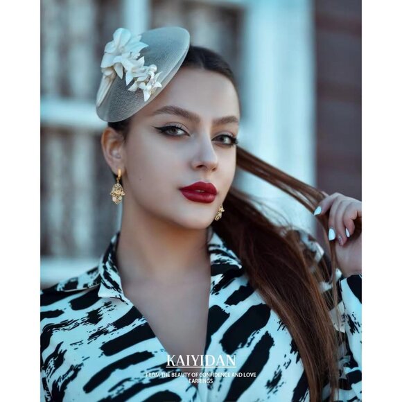 Gold Evil eye handle shaped Dangle Statement Vintage Cute Long Earring for Women - Picture 8 of 9